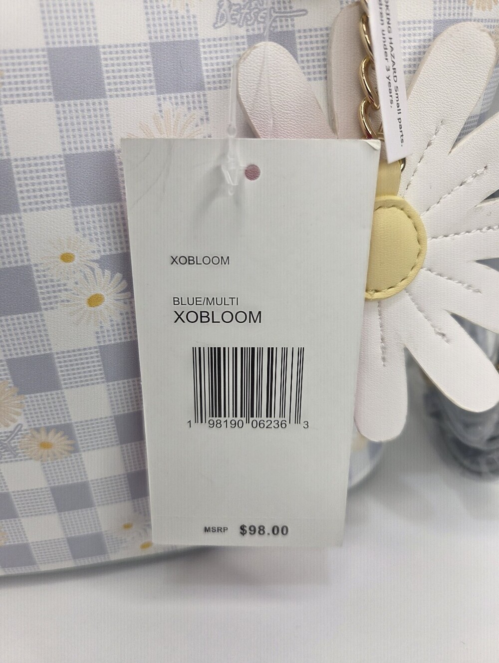 💙▪️Betsey Johnson ▪️Light Blue Daisy XOBLOOM Gingham Tote Bag - Picture 4 of 10